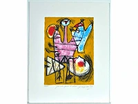 Guillaume corneille - jeux entre femme et oiseau - zeefdruk - 1/200 - afbeelding 2 van  5