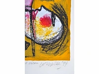 Guillaume corneille - jeux entre femme et oiseau - zeefdruk - 1/200 - afbeelding 3 van  5
