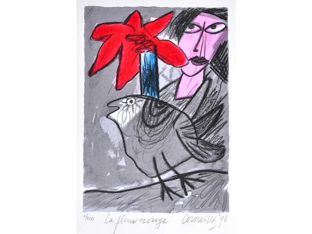 Guillaume corneille - la fleur rouge - zeefdruk - nr. 1/200 - afbeelding 1 van  4