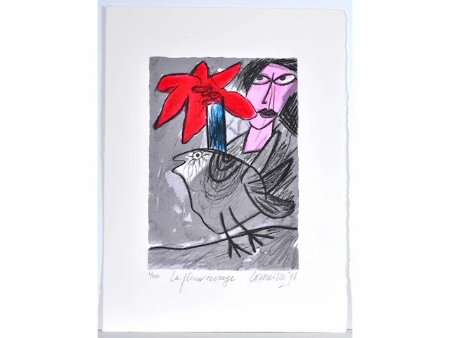 Guillaume corneille - la fleur rouge - zeefdruk - nr. 1/200 - afbeelding 2 van  4