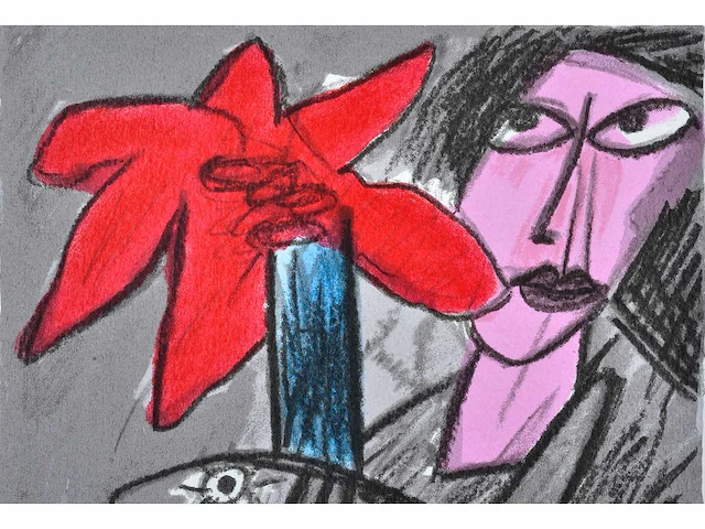 Guillaume corneille - la fleur rouge - zeefdruk - nr. 1/200 - afbeelding 4 van  4
