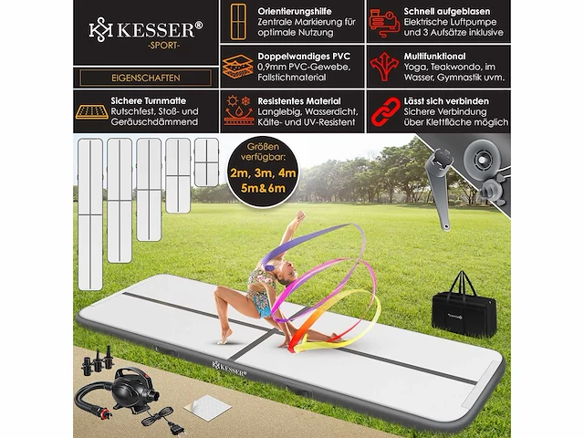 Gymmat 4m airtrack opblaasbare fitnessmat|yogamat, tuimelmat, trainingsmat, sportmat - afbeelding 8 van  8