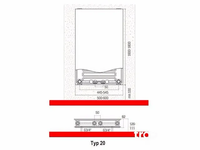 H1800xb600 vlakke verticale radiator mat wit - plano - afbeelding 4 van  4