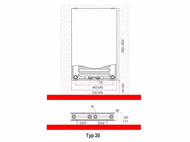 H1800xb600 vlakke verticale radiator mat wit - plano - afbeelding 4 van  4