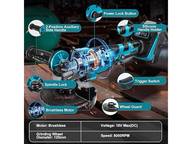 Haakse slijper compatibel makita 18v batterij - afbeelding 3 van  3