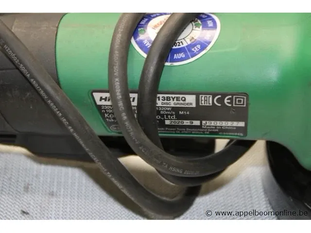 Haakse slijptol, hikoki g 13byeq, 1320w, 125mm, bj 2020 - afbeelding 2 van  3