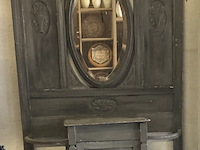 Hall meubel in hout, geslepen ovale spiegel +vooraan kleinbakje en kastje - afbeelding 1 van  4