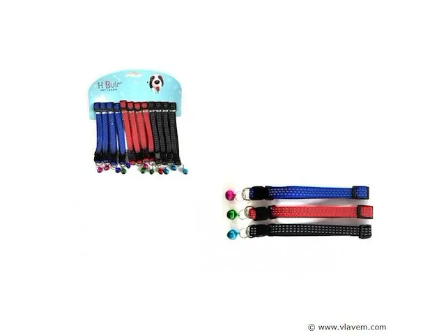 Halsband met bel, verstelbaar reflecterend 34x1 cm,12 stuks - afbeelding 1 van  1