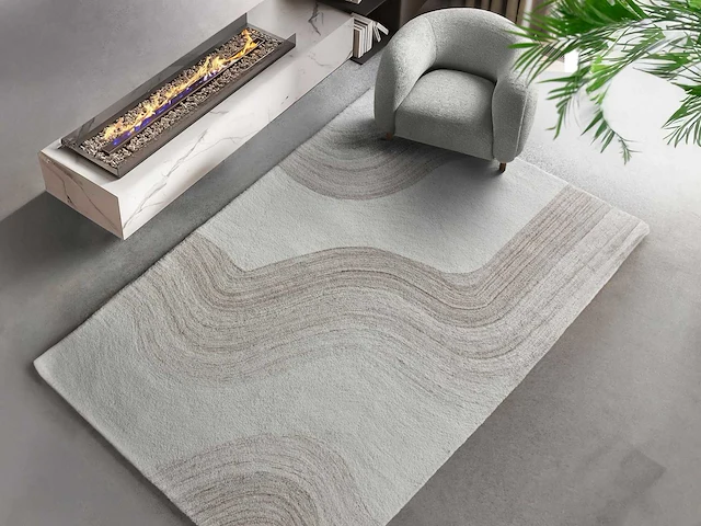 Handgemaakt 100% wollen vloerkleed - 160 x 230 cm - 1800gr/m2 - beige en taupe - afbeelding 1 van  4