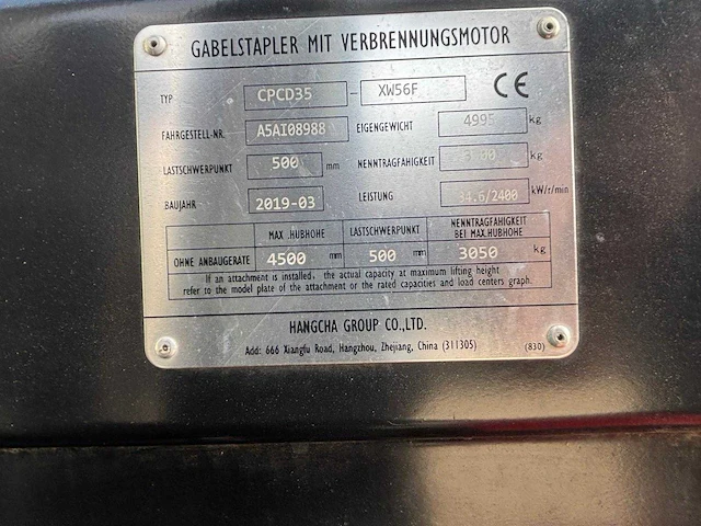 Hangcha - 2019 - cpcd35-xw56f - vorkheftruck - afbeelding 16 van  24