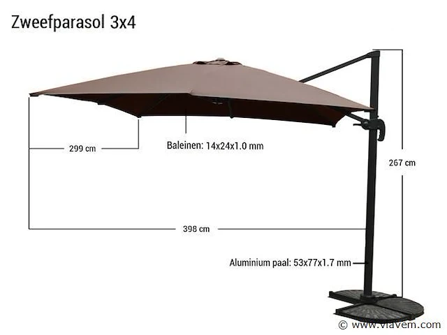 Hangende parasol donkergrijs 300x400cm - afbeelding 1 van  1