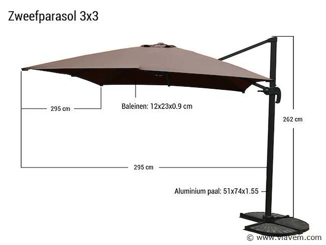 Hangende parasol taupe 300x300cm - afbeelding 2 van  2