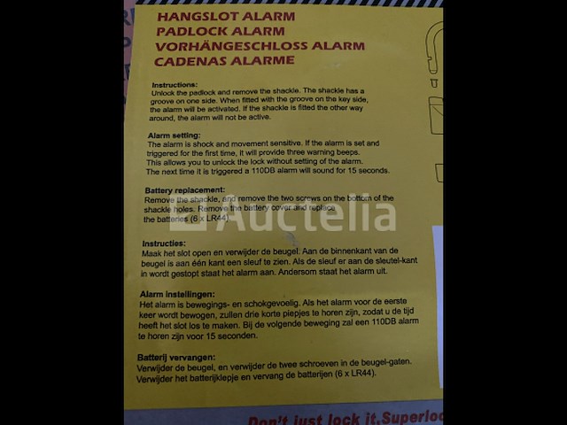 Hangslot met alarm - afbeelding 1 van  4