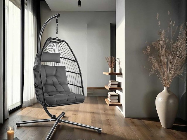 Hangstoel met frame en kussen tot 160 kg donkergrijs - afbeelding 1 van  4