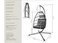 Hangstoel met frame en kussen tot 160 kg donkergrijs - afbeelding 3 van  4