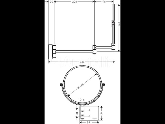 Hansgrohe addstoris make-up spiegel 24,6x34,4x24,6cm mat zwart (nr. 15-24) - afbeelding 2 van  2
