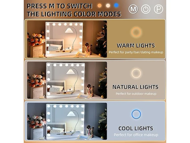 Hansong make-upspiegel met verlichting - afbeelding 5 van  7