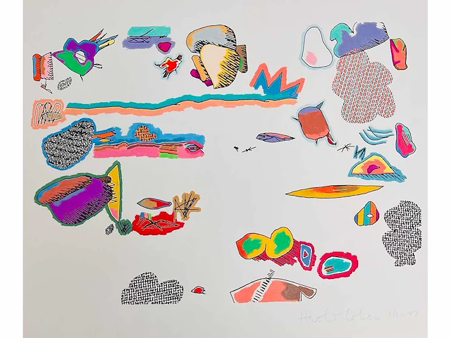 Harold cohen (1928-2016) - hand ingekleurde computer-gegenereerde tekening - afbeelding 1 van  8