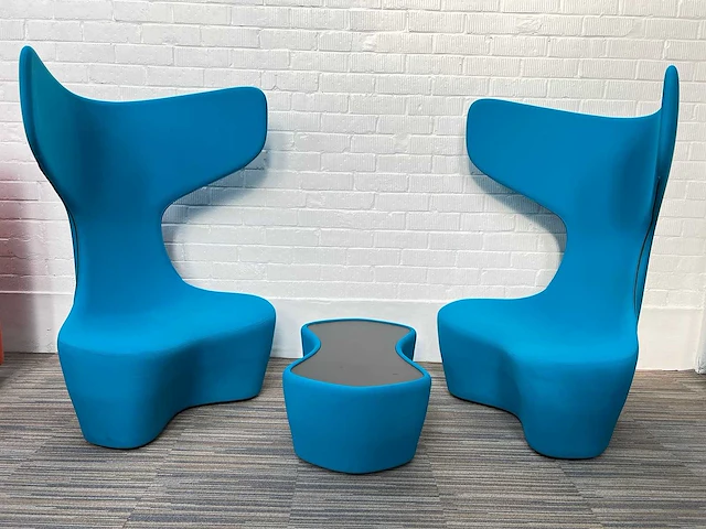 Haworth cappellini lounge zetel 2 fauteuils + tafel - blauw stof - afbeelding 5 van  5