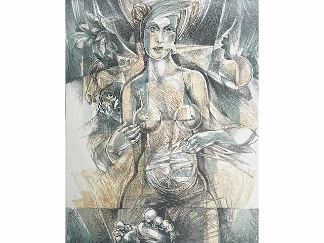Hedwig pauwels - naakt - kleurenlithografie - afbeelding 1 van  9