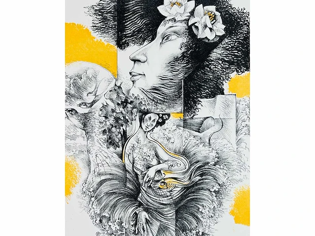 Hedwig pauwels - naakt - kleurenlithografie - afbeelding 2 van  5
