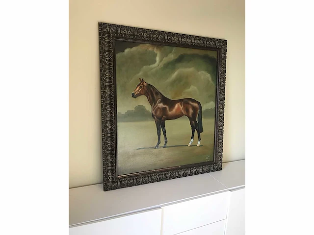 Heel groot paarden olieverfschilderij 122cm! nederlandsche school. gesigneerd. - afbeelding 1 van  7