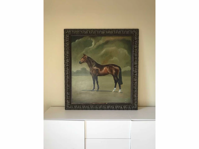 Heel groot paarden olieverfschilderij 122cm! nederlandsche school. gesigneerd. - afbeelding 2 van  7