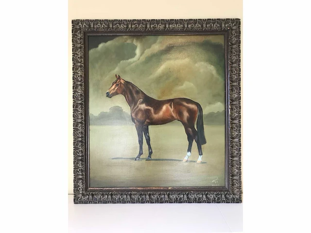 Heel groot paarden olieverfschilderij 122cm! nederlandsche school. gesigneerd. - afbeelding 4 van  7