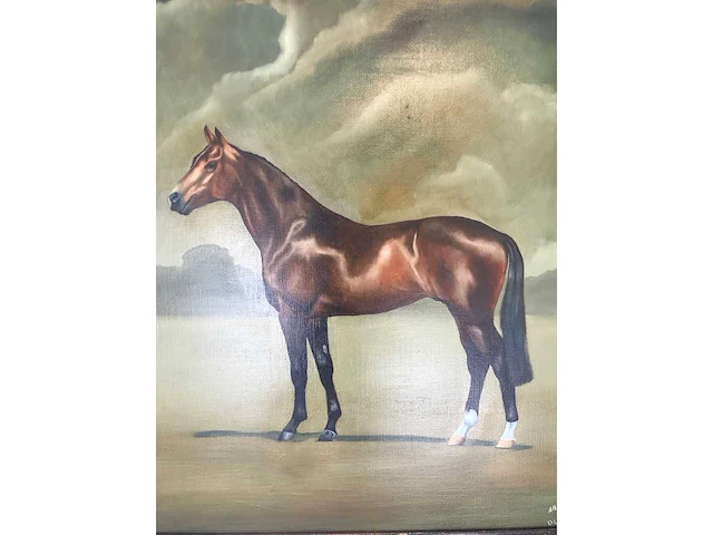 Heel groot paarden olieverfschilderij 122cm! nederlandsche school. gesigneerd. - afbeelding 5 van  7