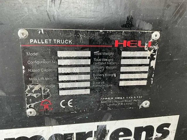 Heli dc15 elektrische palletwagen - afbeelding 6 van  6