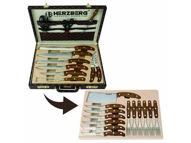 Herzberg hg-k25lb: 25-delige messen- en bestekset met attachekoffer - afbeelding 2 van  4