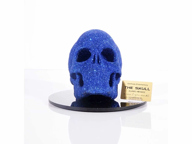 Het skull "blue diamonds" - alvaro mendez - 2024 - 3d sculptuur gelimiteerd 30 stuks - 20x20x23 - certificaat - afbeelding 2 van  7