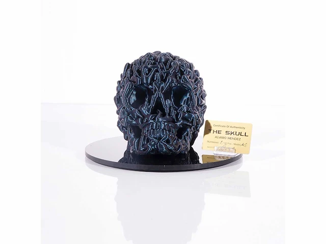 Het skull "blue glitter" - alvaro mendez - 2024 - 3d sculptuur gelimiteerd 30 stuks - 20x20x23 - certificaat - afbeelding 2 van  6