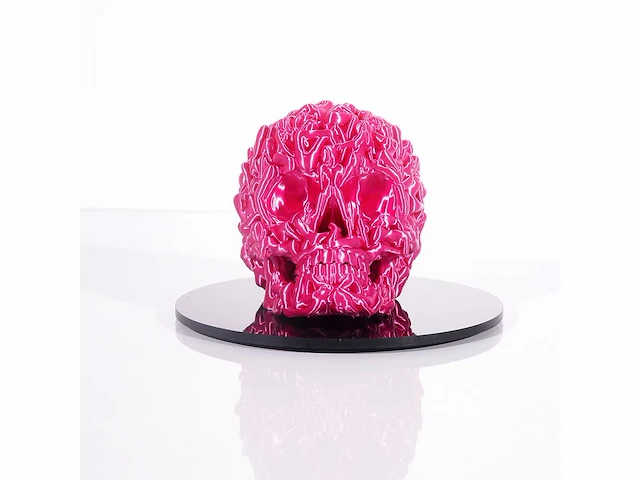 Het skull "fushia pink " - alvaro mendez - 2024 - 3d sculptuur gelimiteerd 30 stuks - 20x20x23 - certificaat - afbeelding 1 van  7