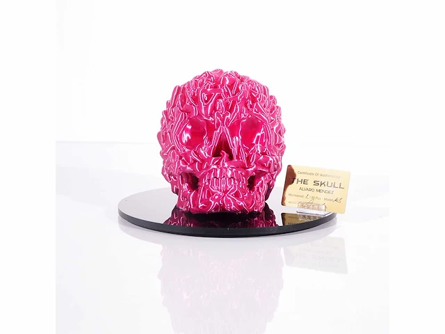 Het skull "fushia pink " - alvaro mendez - 2024 - 3d sculptuur gelimiteerd 30 stuks - 20x20x23 - certificaat - afbeelding 2 van  7