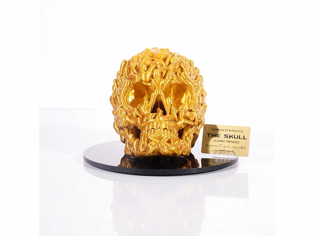 Het skull "goudglans" - alvaro mendez - 2024 - 3d sculptuur gelimiteerd 30 stuks - 20x20x23 - certificaat - afbeelding 2 van  8