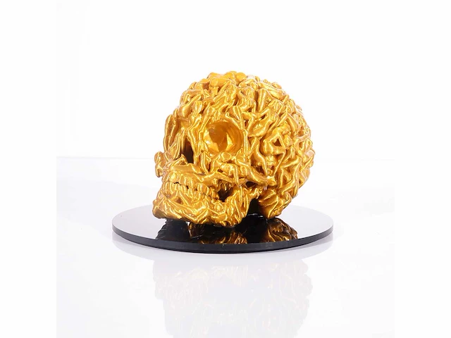 Het skull "goudglans" - alvaro mendez - 2024 - 3d sculptuur gelimiteerd 30 stuks - 20x20x23 - certificaat - afbeelding 3 van  8