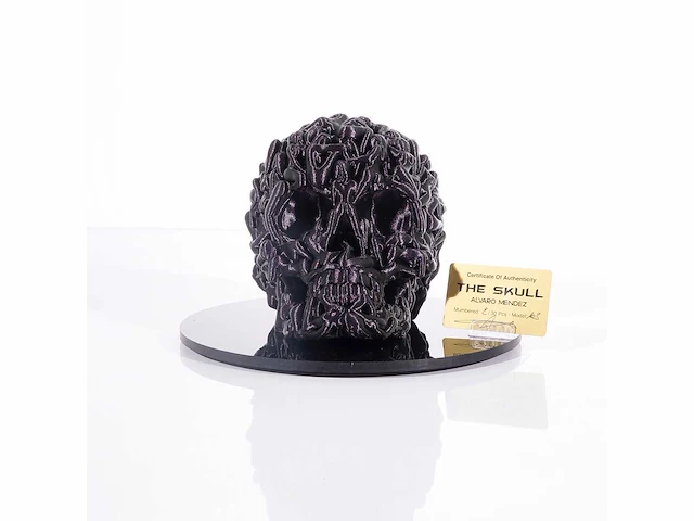 Het skull "purple glitter" - alvaro mendez - 2024 - 3d sculptuur gelimiteerd 30 stuks - 20x20x23 - certificaat - afbeelding 2 van  5