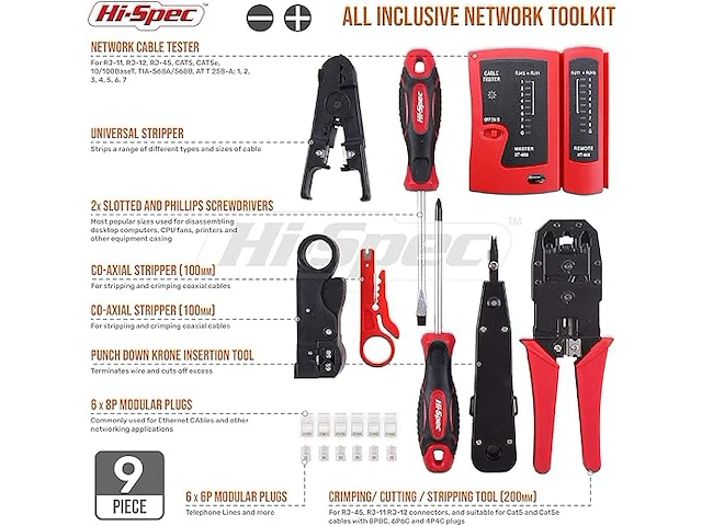 Hi-spec 9-delige netwerkkabel gereedschappen in etui. - afbeelding 2 van  3