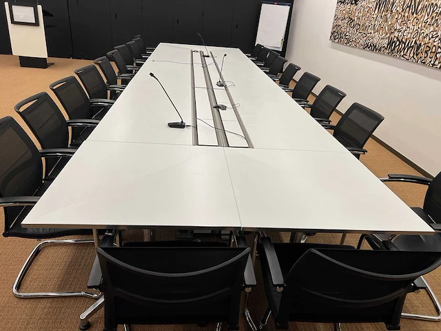 High-end vergadertafel, modulair b565xd170xh74 - wit generfd mdf met alu rand / alu verrijdbaar, opklapbaar - afbeelding 6 van  21