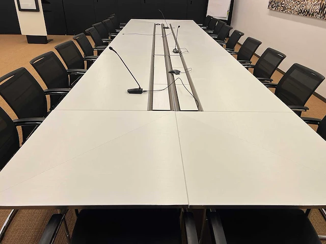 High-end vergadertafel, modulair b565xd170xh74 - wit generfd mdf met alu rand / alu verrijdbaar, opklapbaar - afbeelding 15 van  21