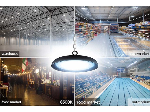 Highbay led slim 150w – 6500k koud wit – ufo ip65 waterdicht – 19.500 lm – zwart (x10) - afbeelding 1 van  5