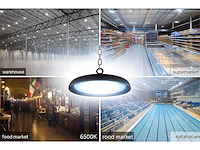 Highbay led slim 150w – 6500k koud wit – ufo ip65 waterdicht – 19.500 lm – zwart (x10) - afbeelding 1 van  5