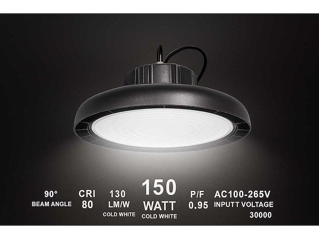 Highbay pro led 150w – 6500k koud wit – ip65 waterdicht – 19.500 lm (x10) - afbeelding 1 van  5