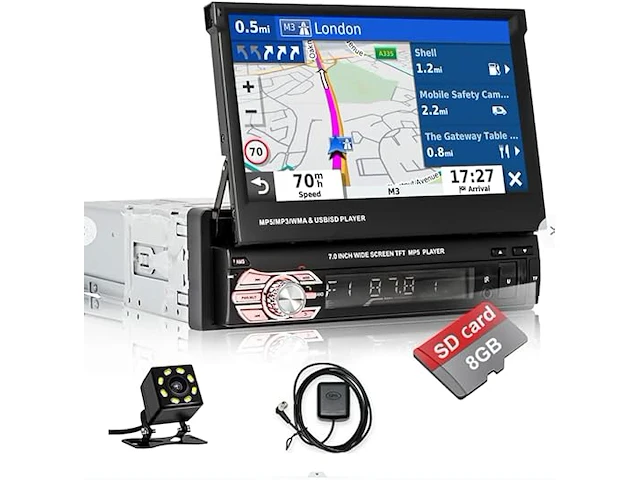 Hikity 1 din bluetooth autoradio met 7 inch intrekbaar touchscreen - afbeelding 1 van  6