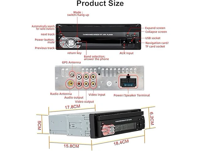 Hikity 1 din bluetooth autoradio met 7 inch intrekbaar touchscreen - afbeelding 2 van  6