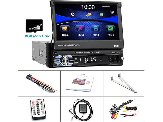 Hikity 1 din bluetooth autoradio met 7 inch intrekbaar touchscreen - afbeelding 4 van  6