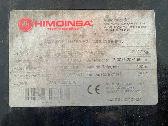 Himoinsa - hfw 200 - power generator - 2016 - afbeelding 6 van  16