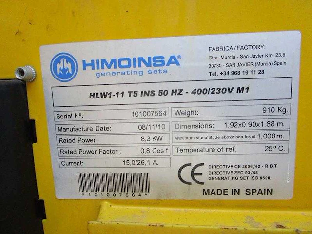 Himoinsa - hlw11 - generator - 2010 - afbeelding 6 van  14