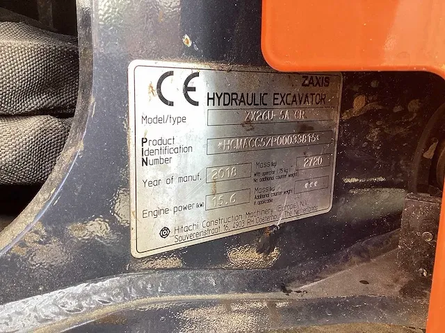 Hitachi - zx26u-5a cr - mini-excavator - 2018 - afbeelding 3 van  11